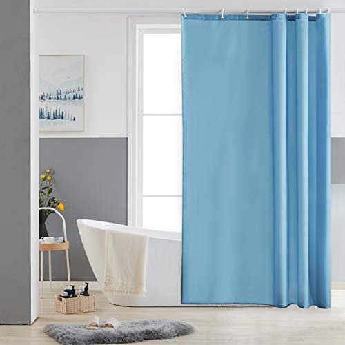 Furlinic Duschvorhang 120x180 Textil Badvorhang aus Polyester Stoff Schimmelresistent Wasserabweisend Waschbar Hellblau mit 8 Duschvorhangringen. von Furlinic