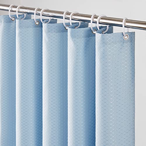 Furlinic Duschvorhang 120x180 Textil Badvorhang aus Polyester Stoff Schimmelresistent Wasserabweisend Waschbar Waffel Blau&Grau mit 8 Duschvorhangringen. von Furlinic