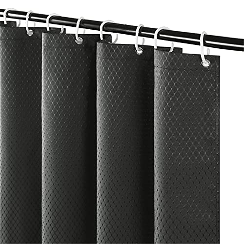 Furlinic Duschvorhang 120x180 Textil Badvorhang aus Polyester Stoff Schimmelresistent Wasserabweisend Waschbar Waffel Dunkelgrau mit 8 Duschvorhangringen. von Furlinic