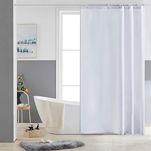 Furlinic Duschvorhang 120x180 Textil Badvorhang aus Polyester Stoff Schimmelresistent Wasserabweisend Waschbar Weiß mit 8 Duschvorhangringen. von Furlinic