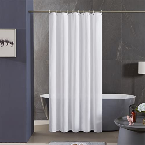 Furlinic Duschvorhang 120x180 Textil Badvorhang aus Polyester Stoff Schimmelresistent Wasserabweisend Waschbar Weiß mit 8 Duschvorhangringen. von Furlinic