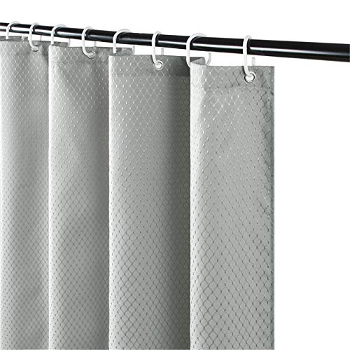 Furlinic Duschvorhang 120x200 Textil Badvorhang aus Polyester Stoff Schimmelresistent Wasserdicht Waschbar Waffelmuster Grau mit 8 Duschvorhangringen. von Furlinic