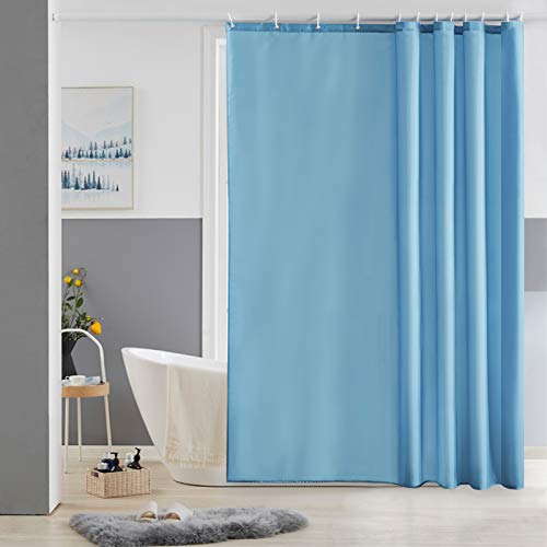 Furlinic Duschvorhang 180x180, Textiler Badvorhang aus Polyester Stoff schimmelresistent wasserabweisend Waschbar für Badewanne und Dusch, Hellblau mit 12 Duschvorhangringe. von Furlinic