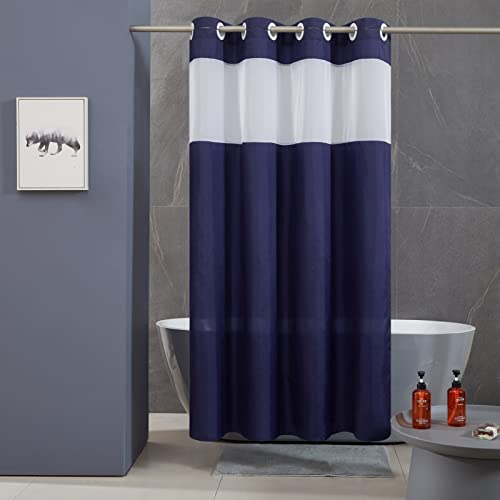 Furlinic Duschvorhang 180x180cm aus Stoff Wasserdicht Waschbar Anti-schimmel Vorhang mit Gazefenster für Badewanne in Badezimmer Dunkleblau mit Groß Ösen. von Furlinic