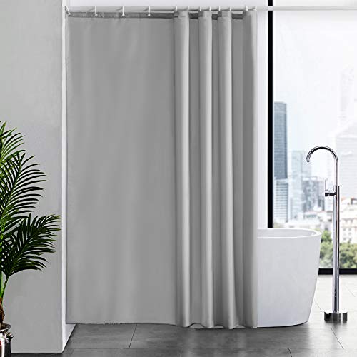 Furlinic Duschvorhang 180x220 Anti-schimmel Wasserdicht und Waschbar, Badvorhang in Badezimmer für Badewanne und Dusche, Textile aus Stoff Grau mit 12 Duschvorhangringe. von Furlinic