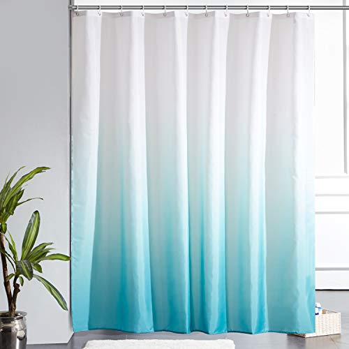 Furlinic Duschvorhang Badvorhang Anti-schimmel Textil für Badewanne Bad Vorhang aus Stoff Antibakteriell Waschbar mit 12 Duschringen Extra Groß Weiß nach Aquamarine 200x200cm. von Furlinic