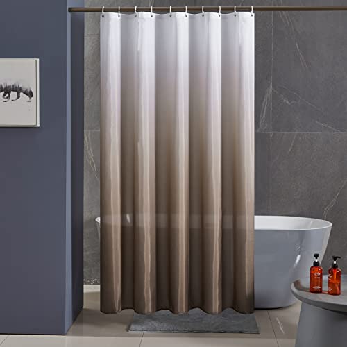 Furlinic Duschvorhang Badvorhang Anti-schimmel Textil für Badewanne Bad Vorhang aus Stoff Antibakteriell Waschbar mit 12 Duschringen Extra Groß Weiß nach Taupe 200x200cm. von Furlinic