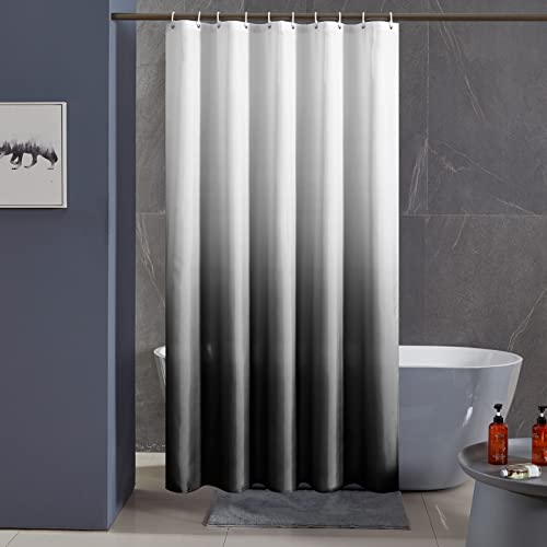 Furlinic Duschvorhang Badvorhang Textil aus Polyester Stoff Schimmelresistent Wasserdicht Waschbar für Dusche Badewanne 150x180 Weiß nach Schwarz mit 10 Duschvorhangringen. von Furlinic