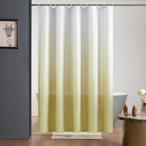 Furlinic Duschvorhang Badvorhang Textil aus Polyester Stoff Schimmelresistent Wasserdicht Waschbar für Dusche Badewanne 150x200 Weiß nach Taupe mit 10 Duschvorhangringen. von Furlinic