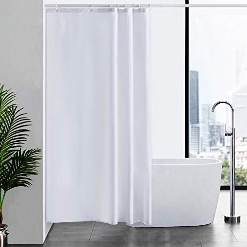 Furlinic Duschvorhang Textil Anti-schimmel Wasserdicht Waschbar Badvorhang aus Polyester Stoff Weiß 120x200cm mit 8 Duschvorhangringen. von Furlinic