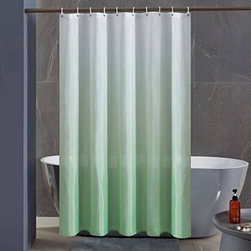 Furlinic Duschvorhang Textil Anti-schimmel Wasserdicht Waschbar Badvorhang aus Polyester Stoff Weiß nach Grün 150x180cm mit 10 Duschvorhangringen. von Furlinic