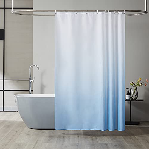 Furlinic Duschvorhang Textil Anti-schimmel Wasserdicht Waschbar Badvorhang aus Polyester Stoff Weiß nach Hellblau 150x180cm mit 10 Duschvorhangringen. von Furlinic