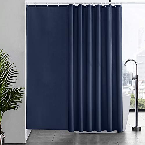 Furlinic Duschvorhang Überlänge,Badvorhang Anti-schimmel für Dusche und Badewanne in Bad,Textile Vorhänge aus Stoff Antibakteriell Wasserdicht,Extra Breit Dunkelblau 244x200cm mit 18 Duschringen. von Furlinic