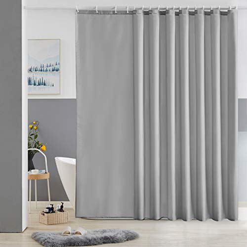 Furlinic Duschvorhang Überlänge, Badvorhang Anti-schimmel für Dusche und Badewanne in Bad, Textile Vorhänge aus Stoff Antibakteriell Wasserdicht, Extra Breit Grau 275x180cm mit 18 Duschringen. von Furlinic