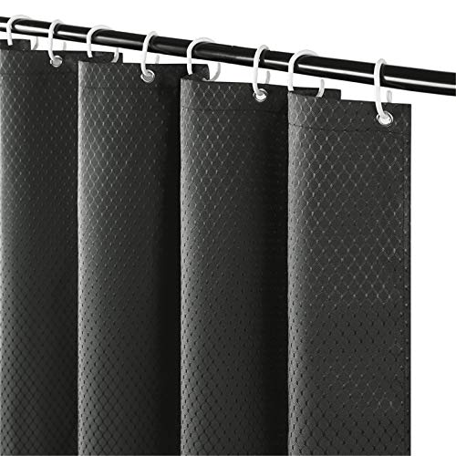 Furlinic Duschvorhang Überlänge 180x210 für Badewanne und Bad Schwerer Badvorhang aus Stoff Wasserabweisend Waschbar Anti-shcimmel Shower Curtains mit 12 Duschringen Waffelmuster Dunkelgrau. von Furlinic