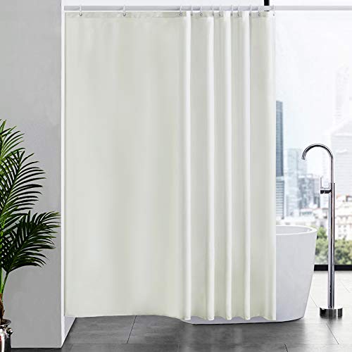 Furlinic Duschvorhang Überlänge Badvorhang Anti-schimmel Textil für Badewanne und Dusche Vorhang aus Stoff Antibakteriell Waschbar mit 12 Duschringen Beige Extra Groß 200x200cm. von Furlinic