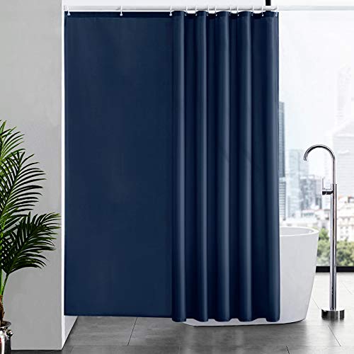 Furlinic Duschvorhang Überlänge Badvorhang Anti-schimmel Textil für Badewanne und Dusche Vorhang aus Stoff Antibakteriell Waschbar mit 12 Duschringen Dunkelblau Extra Groß 200x210cm. von Furlinic