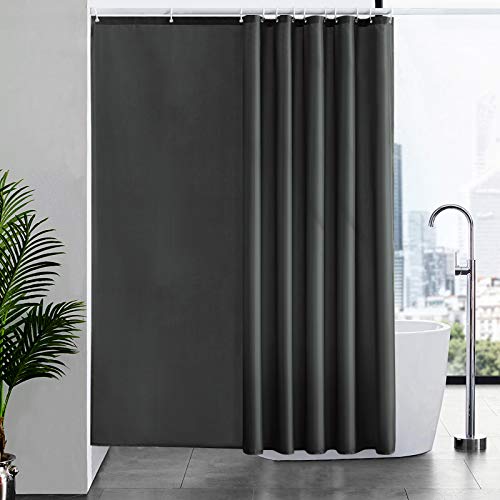 Furlinic Duschvorhang Überlänge Badvorhang Anti-schimmel Textil für Badewanne und Dusche Vorhang aus Stoff Antibakteriell Waschbar mit 12 Duschringen Dunkelgrau Extra Groß 200x210cm. von Furlinic