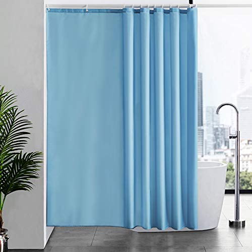 Furlinic Duschvorhang Überlänge Badvorhang Anti-schimmel Textil für Badewanne und Dusche Vorhang aus Stoff Antibakteriell Waschbar mit 12 Duschringen Hellblau Extra Groß 200x200cm. von Furlinic