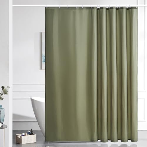 Furlinic Duschvorhang Überlänge Badvorhang Anti-schimmel Textil für Badewanne und Dusche Vorhang aus Stoff Antibakteriell Waschbar mit 12 Duschringen Salbei Grün Extra Groß 200x200cm. von Furlinic