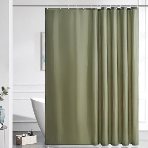 Furlinic Duschvorhang Überlänge Badvorhang Anti-schimmel Textil für Badewanne und Dusche Vorhang aus Stoff Antibakteriell Waschbar mit 12 Duschringen Salbei Grün Extra Groß 200x220cm. von Furlinic