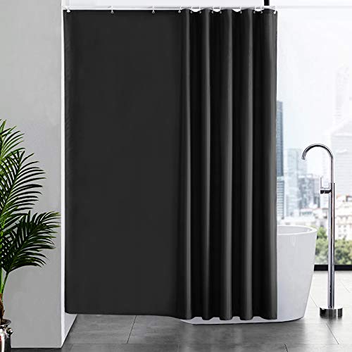 Furlinic Duschvorhang Überlänge Badvorhang Anti-schimmel Textil für Badewanne und Dusche Vorhang aus Stoff Antibakteriell Waschbar mit 12 Duschringen Schwarz Extra Groß 200x200cm. von Furlinic