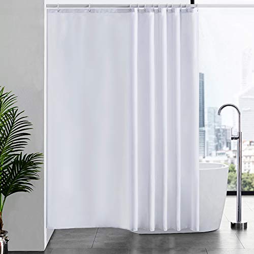 Furlinic Duschvorhang Überlänge Badvorhang Anti-schimmel Textil für Badewanne und Dusche Vorhang aus Stoff Antibakteriell Waschbar mit 12 Duschringen Weiß Extra Groß 200x210cm. von Furlinic