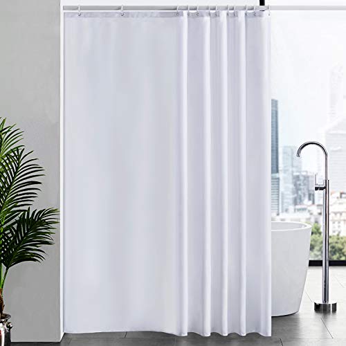 Furlinic Duschvorhang Überlänge Badvorhang Anti-schimmel Textil für Badewanne und Dusche Vorhang aus Stoff Antibakteriell Waschbar mit 12 Duschringen Weiß Extra Groß 200x220cm. von Furlinic