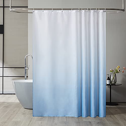 Furlinic Duschvorhang Überlänge Badvorhang Anti-schimmel Textil für Badewanne und Dusche Vorhang aus Stoff Antibakteriell Waschbar mit 12 Duschringen Weiß nach Hellblau Extra Groß 200x200cm. von Furlinic