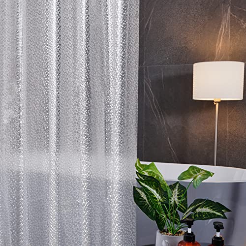 Furlinic Duschvorhang Überlänge Badvorhang Anti-schimmel Wasserdicht für Badewanne Dusche Transparent Eva Vorhang Antibakteriell mit 12 Duschringen Funkelnden Extra Groß 200x200cm Saum mit Steinen. von Furlinic