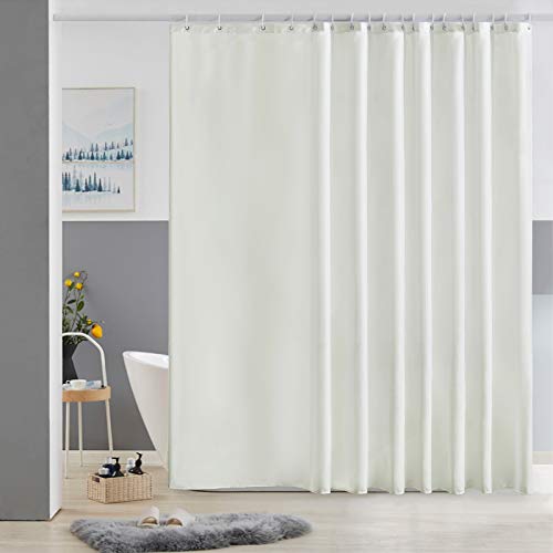 Furlinic Duschvorhang Überlänge Badvorhang Anti-schimmel für Dusche und Badewanne Textile Vorhänge aus Stoff Antibakteriell Wasserdicht Beige Extra Breit 275x180cm mit 18 Duschringen. von Furlinic