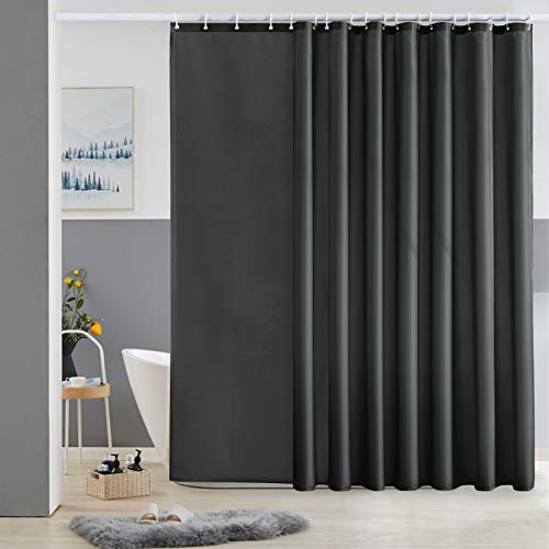 Furlinic Duschvorhang Überlänge Badvorhang Anti-schimmel für Dusche und Badewanne Textile Vorhänge aus Stoff Antibakteriell Wasserdicht Dunkelgrau Extra Breit 275x180cm mit 18 Duschringen. von Furlinic