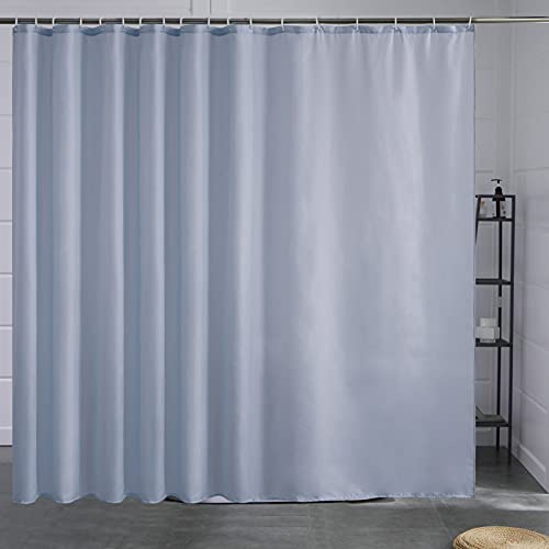 Furlinic Duschvorhang Überlänge Badvorhang Anti-schimmel für Dusche und Badewanne Textile Vorhänge aus Stoff Antibakteriell Wasserdicht Grau Blau Extra Breit 275x180cm mit 18 Duschringen. von Furlinic