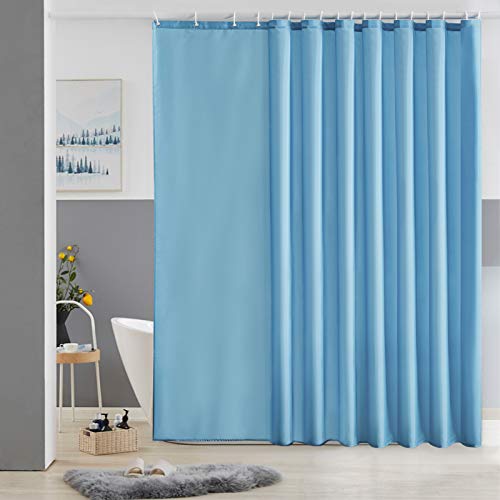 Furlinic Duschvorhang Überlänge Badvorhang Anti-schimmel für Dusche und Badewanne Textile Vorhänge aus Stoff Antibakteriell Wasserdicht Hellblau Extra Breit 275x180cm mit 18 Duschringen. von Furlinic