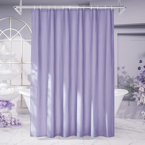 Furlinic Duschvorhang Überlänge Badvorhang Anti-schimmel für Dusche und Badewanne Textile Vorhänge aus Stoff Antibakteriell Wasserdicht Lila Extra Breit 275x180cm mit 18 Duschringen. von Furlinic
