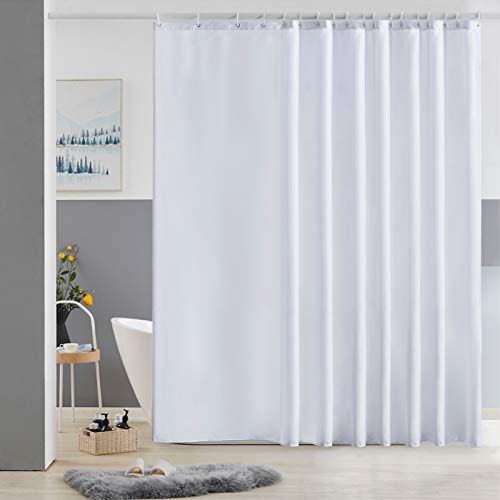 Furlinic Duschvorhang Überlänge Badvorhang Anti-schimmel für Dusche und Badewanne Textile Vorhänge aus Stoff Antibakteriell Wasserdicht Weiß Extra Breit 275x180cm mit 18 Duschringen. von Furlinic