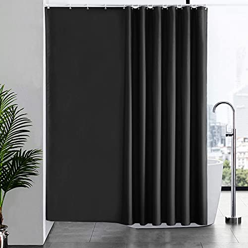 Furlinic Duschvorhang Überlänge Badvorhang Anti-schimmel für Dusche und Badewanne Textile Vorhänge aus Stoff Antibakteriell wasserdicht Extra Breit 240x180cm Schwarz mit 16 Haken. von Furlinic