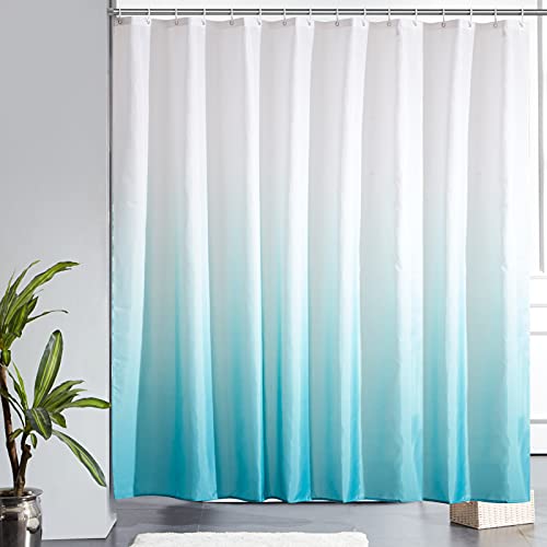 Furlinic Duschvorhang Überlänge Badvorhang Anti-schimmel für Dusche und Badewanne in Bad Textile Vorhänge aus Stoff Antibakteriell Wasserdicht Weiß nach Aquamarine 240x200cm mit 16 Haken. von Furlinic