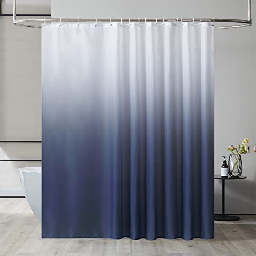 Furlinic Duschvorhang Überlänge Badvorhang Anti-schimmel für Dusche und Badewanne in Bad Textile Vorhänge aus Stoff Antibakteriell Wasserdicht Weiß nach Dunkelblau Extra Breit 240x200cm. von Furlinic