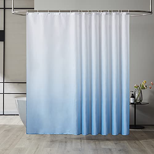 Furlinic Duschvorhang Überlänge Badvorhang Anti-schimmel für Dusche und Badewanne in Bad Textile Vorhänge aus Stoff Antibakteriell Wasserdicht Weiß nach Hellblau 240x200cm mit 16 Haken. von Furlinic