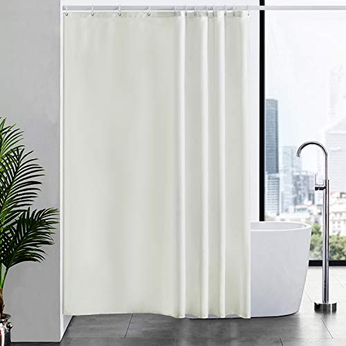 Furlinic Duschvorhang Überlänge aus Stoff, Badvorhang Anti-schimmel und Waschbar, Textile Vorhänge in Badezimmer für Badewanne und Dusche,Beige Duschvorhänge 180x210 mit 12 Duschvorhangringe. von Furlinic