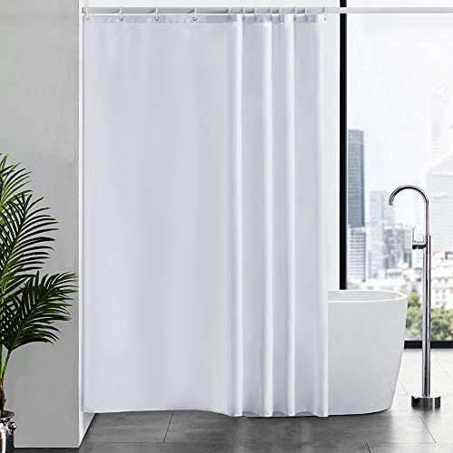 Furlinic Duschvorhang für Badewanne und Dusche in Badezimmer, Textiler Badvorhang Anti-schimmel aus Stoff Waschbar Wasserdicht, Weiß mit 12 Ringe 180x210cm. von Furlinic