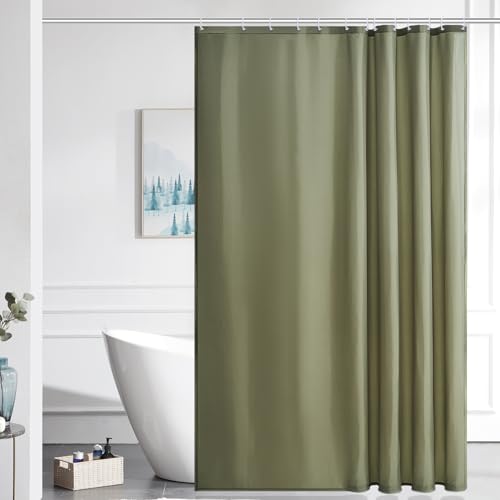 Furlinic Duschvorhang für Badewanne und Dusche in Badezimmer, Textiler Badvorhang Anti-schimmel aus Stoff Waschbar Wasserdicht,Salbei Grün mit 12 Ringe 180x220cm. von Furlinic