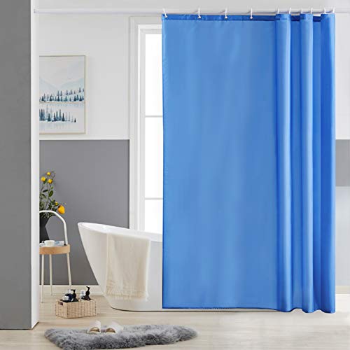 Furlinic Schmaler Duschvorhang für Dusche und Badewanne, Badvorhang Textil aus Polyester Stoff schimmelresistent Wasserabweisend und Waschbar, Blau 150x180 mit 10 Duschvorhangringen. von Furlinic