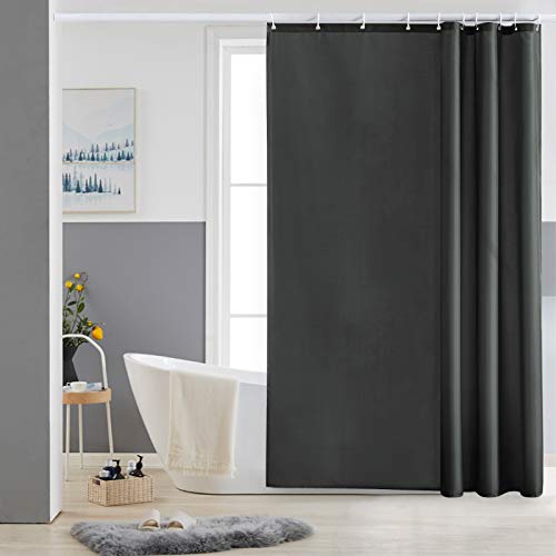 Furlinic Schmaler Duschvorhang für Dusche und Badewanne, Badvorhang Textil aus Polyester Stoff schimmelresistent Wasserabweisend und Waschbar, Dunkelgrau 150x180 mit 10 Duschvorhangringen. von Furlinic