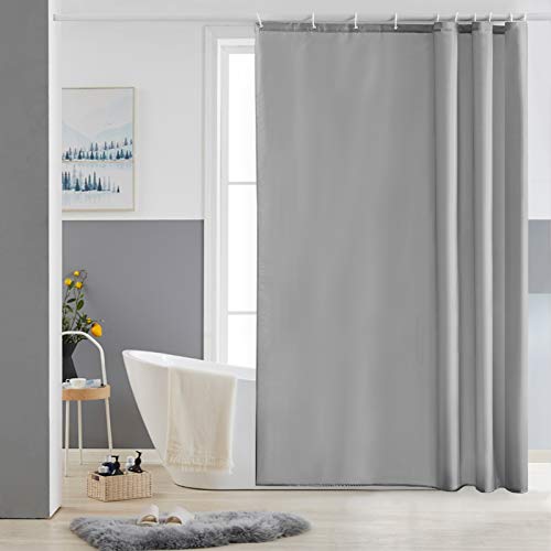 Furlinic Schmaler Duschvorhang für Dusche und Badewanne, Badvorhang Textil aus Polyester Stoff schimmelresistent Wasserabweisend und Waschbar, Grau 150x180 mit 10 Duschvorhangringen. von Furlinic