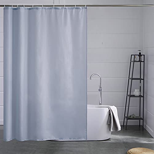 Furlinic Schmaler Duschvorhang für Dusche und Badewanne, Badvorhang Textil aus Polyester Stoff schimmelresistent Wasserabweisend und Waschbar, Grau Blau 150x180 mit 10 Duschvorhangringen. von Furlinic