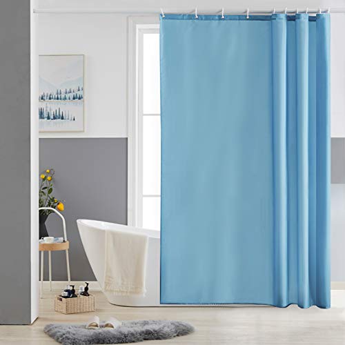 Furlinic Schmaler Duschvorhang für Dusche und Badewanne, Badvorhang Textil aus Polyester Stoff schimmelresistent Wasserabweisend und Waschbar, Hellblau 150x180 mit 10 Duschvorhangringen. von Furlinic