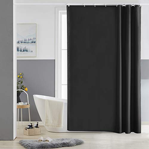 Furlinic Schmaler Duschvorhang für Dusche und Badewanne, Badvorhang Textil aus Polyester Stoff schimmelresistent Wasserabweisend und Waschbar, Schwarz 150x180 mit 10 Duschvorhangringen. von Furlinic