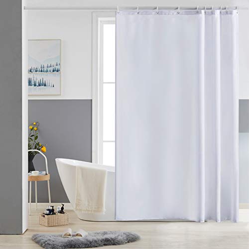 Furlinic Schmaler Duschvorhang für Dusche und Badewanne, Badvorhang Textil aus Polyester Stoff schimmelresistent Wasserabweisend und Waschbar, Weiß 150x180 mit 10 Duschvorhangringen. von Furlinic